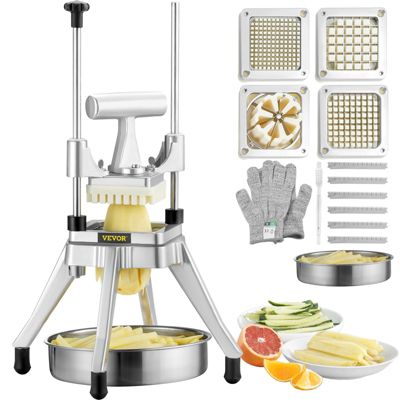 VEVOR Coupe-frites professionnel manuel avec 4 lames inox 12.7/6.4/9.5mm et coupeur 6 quartiers. Pour cuisine, restaurant.