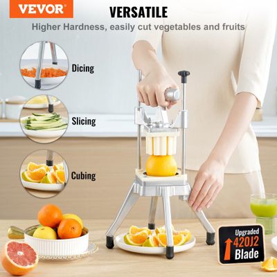 VEVOR Coupe-frites professionnel manuel avec 4 lames inox 12.7/6.4/9.5mm et coupeur 6 quartiers. Pour cuisine, restaurant.