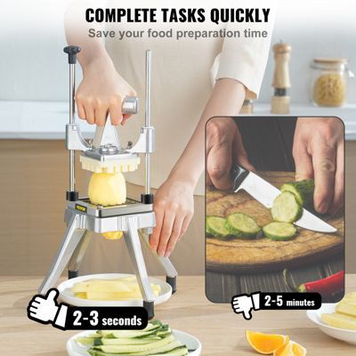 VEVOR Coupe-frites professionnel manuel avec 4 lames inox 12.7/6.4/9.5mm et coupeur 6 quartiers. Pour cuisine, restaurant.