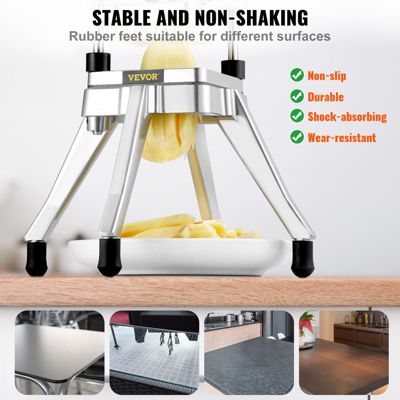 VEVOR Coupe-frites professionnel manuel avec 4 lames inox 12.7/6.4/9.5mm et coupeur 6 quartiers. Pour cuisine, restaurant.