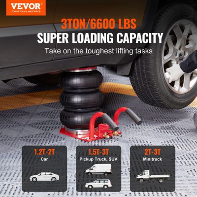 VEVOR Cric pneumatique 3T 140-450 mm, 0,8-1,0 MPa, coussins d'air, levage rapide facile, portable rouge.