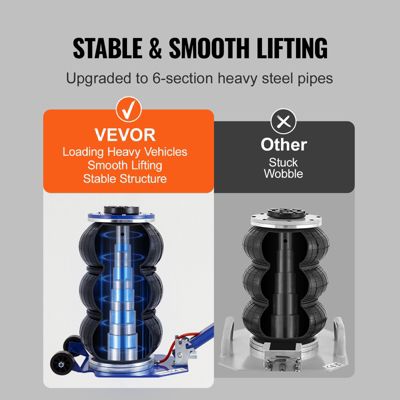 VEVOR Cric pneumatique 3T, plage 140-450 mm, 0,8-1,0 MPa, 3 coussins d'air, poignée ajustable.