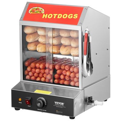 VEVOR Cuiseur à vapeur pour hot-dogs 27L, 2 niveaux, 30-85 C, porte vitre trempée, plaque séparation, pince.