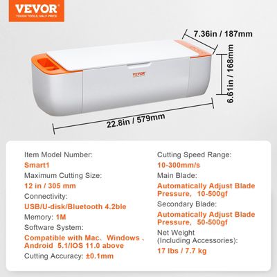VEVOR Découpe vinyle avec Bluetooth, compatible iOS Android Windows Mac, designs inclus, cartes déco.