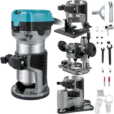 VEVOR Défonceuse 710W avec 4 bases et mèches 6+8mm, 3 pinces, pour rainurage/sculpture bois.