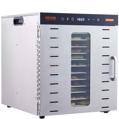 VEVOR Déshydrateur Alimentaire 10 Plateaux Inox 1 kW, Température Réglable 30-90 C, Minuterie 48 h.