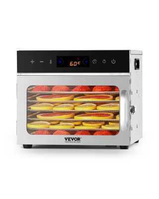 VEVOR Déshydrateur alimentaire 6 plateaux acier inox 400W température réglable minuterie 24h pour viande fruits légumes.