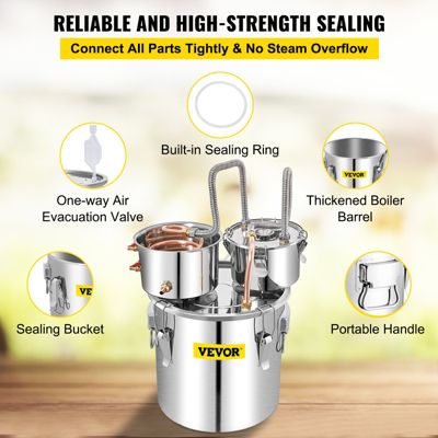 VEVOR Distillateur Alambic 50 L, Chaudière à Spiritueux Inox 6,92 kg, Refroidissement Rapide avec Pompe.