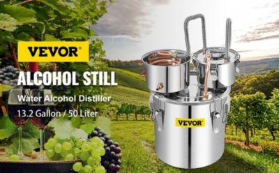 VEVOR Distillateur Alambic 50 L, Chaudière à Spiritueux Inox 6,92 kg, Refroidissement Rapide avec Pompe.