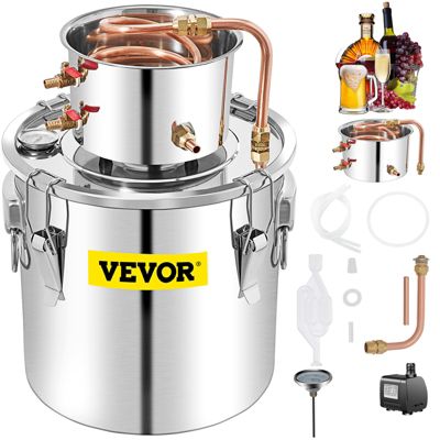VEVOR Distillateur Alambic 50L, chaudière inox 6.92kg, refroidissement rapide avec pompe à eau.