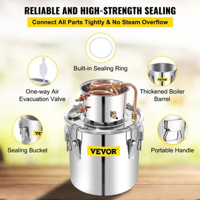 VEVOR Distillateur Alambic 50L, chaudière inox 6.92kg, refroidissement rapide avec pompe à eau.