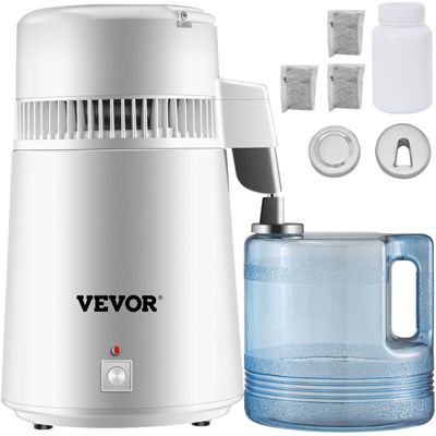 VEVOR Distillateur d'eau 4 L en acier inoxydable 750W, produit 1 L h d'eau pure pour hôpitaux et usage domestique.