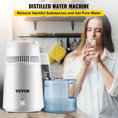 VEVOR Distillateur d'eau 4 L en acier inoxydable 750W, produit 1 L h d'eau pure pour hôpitaux et usage domestique.