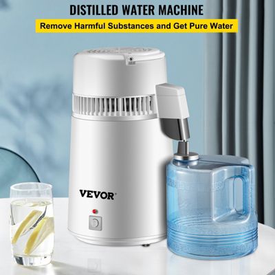 VEVOR Distillateur d'eau 4 L en acier inoxydable 750W, produit 1 L h d'eau pure pour hôpitaux et usage domestique.