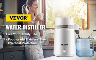 VEVOR Distillateur d'eau 4 L en acier inoxydable 750W, produit 1 L h d'eau pure pour hôpitaux et usage domestique.