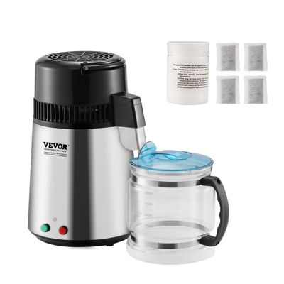 VEVOR Distillateur d'eau 4L inox, 1L/h (24L/jour), haut rendement, pour purification eau robinet, maison/bureau.