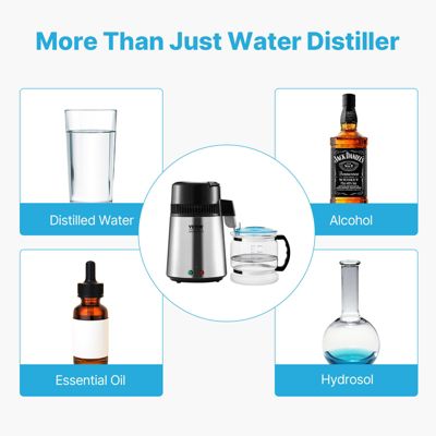 VEVOR Distillateur d'eau 4L inox, 1L/h (24L/jour), haut rendement, pour purification eau robinet, maison/bureau.