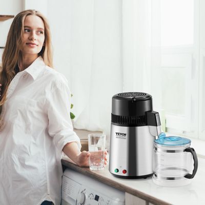 VEVOR Distillateur d'eau 4L inox, 1L/h (24L/jour), haut rendement, pour purification eau robinet, maison/bureau.