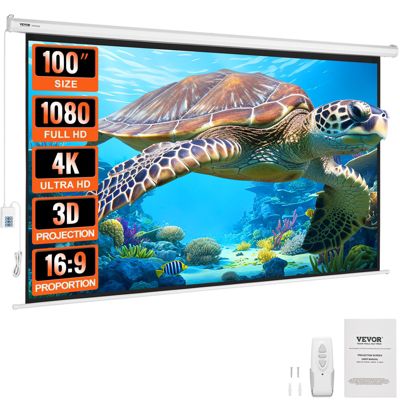 VEVOR Ecran de Projection Motorisé 100 pouces 16:9 HD, Toile Anti-Plis, Télécommande.