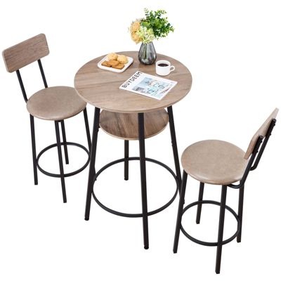 VEVOR Ensemble Table de Bar avec Tabourets 3PCs Table Haute Ronde 60cm 2 Chaises