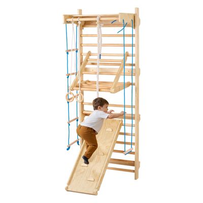 VEVOR Espalier bois massif, échelle suédoise 15 niveaux, charge 99,8 kg. Toboggan, barre traction.