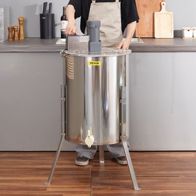 VEVOR Extracteur de miel électrique 4 8 cadres 140W inox, couvercle, hauteur réglable, apiculture.