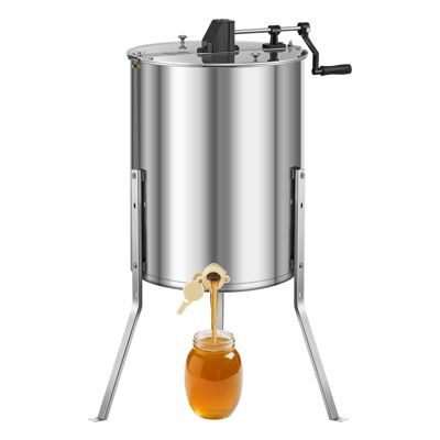 VEVOR Extracteur de miel manuel 4 8 cadres inox, couvercle transparent, support réglable.