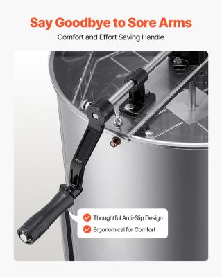 VEVOR Extracteur de miel manuel 4 8 cadres inox, couvercle transparent, support réglable.