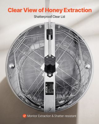 VEVOR Extracteur de miel manuel 4 8 cadres inox, couvercle transparent, support réglable.