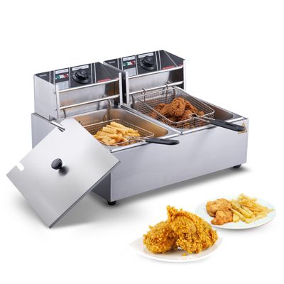 VEVOR Friteuse électrique commerciale 5000W, inox, capacité 24L, double panier amovible, argente.