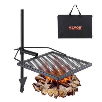 VEVOR Grille de feu de camp pivotante, hauteur 71 cm. Grille acier, réglable. Idéale pour poêle, casserole, barbecue.