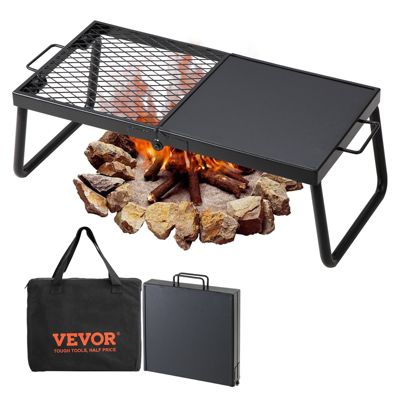 VEVOR Grille pliante 57x28,5x23 cm, gril feu de camp, acier. Pliable, demi-grille demi-plaque, sac transport.