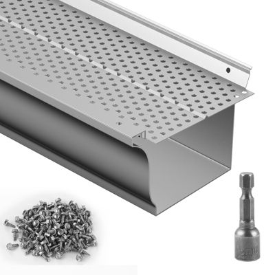 VEVOR Grille protection gouttière 127 mm, alu, 52 pièces, longueur totale 63,4 m. Anti-feuilles, trou 4 mm.