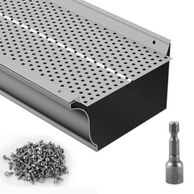 VEVOR Grille protection gouttière 152 mm, alu, 26 pièces, longueur totale 31,7 m. Anti-feuilles, trou 4 mm.