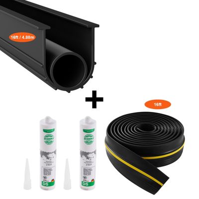 VEVOR Joint porte garage 4.88m, seuil U+O, 2pcs, PVC, adhésif, noir.