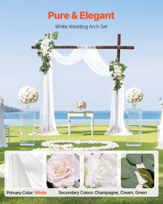 VEVOR Kit fleurs artificielles arche mariage, 2 bouquets, 1 rideau, blanc.