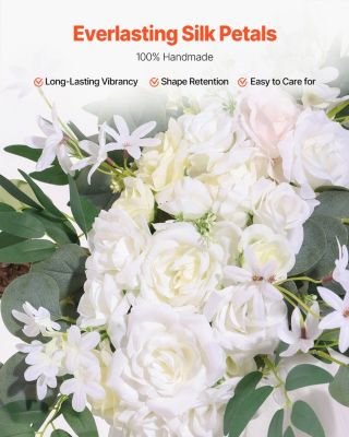 VEVOR Kit fleurs artificielles arche mariage, 2 bouquets, 1 rideau, blanc.