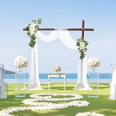 VEVOR Kit fleurs artificielles arche mariage, 2 bouquets, 1 rideau, blanc.
