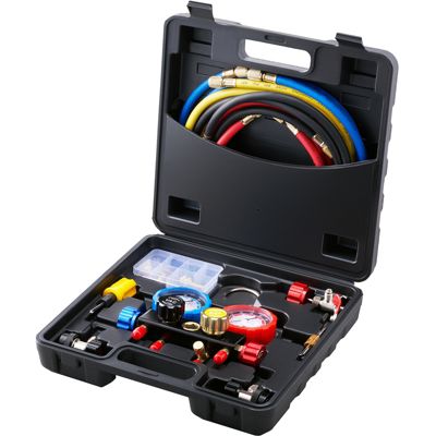 VEVOR Kit recharge réfrigérant climatisation R134A/R22/R12/R410A, manomètre 4 voies avec adaptateur.