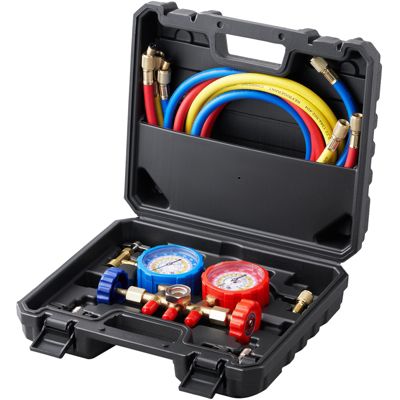 VEVOR Kit recharge réfrigérant climatisation R134A/R22/R12/R502, manomètre 4 voies avec adaptateur, coffret frigoriste.