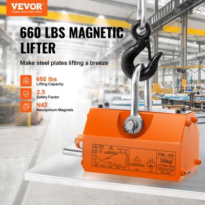 VEVOR Levage magnétique 300kg, aimant N42 permanent, 156x91x98mm, crochet chrome, sécurité 2.5, pour tôle.