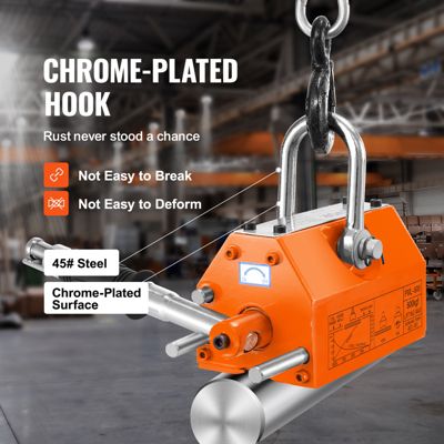 VEVOR Levage magnétique 600kg, aimant N42, 210x118mm, crochet chrome, sécurité 2.5, pour tôle.