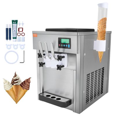 VEVOR Machine à crème glacée 20 L h 1800W, 3 saveurs, trémie 2x4L, pré-refroidissement, auto-nettoyage.