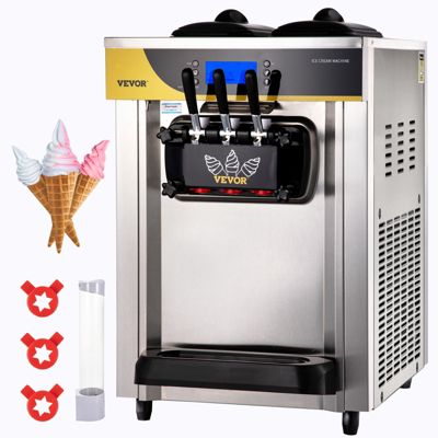 VEVOR Machine à crème glacée 22-30 L h, trémie 2x6L, pré-refroidissement, 3 saveurs, nettoyage 1 clic.