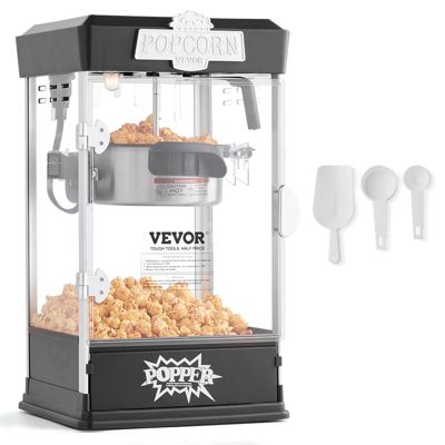 VEVOR Machine pop corn 480W, 5.7L, verre trempé, 3 cuillères, cinéma, fête, noir.