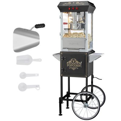 VEVOR Machine pop corn avec chariot, 850W, 227g, verre trempé, noir.