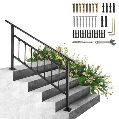 VEVOR Main courante escalier fer forgé 83.5x172.5cm réglable 0-50 , pour 1-4 marches extérieur, béton, jardin.