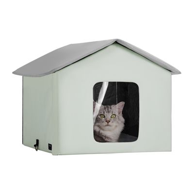 VEVOR Maison chat chauffante, coussin, température réglable, vert, M.