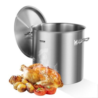 VEVOR Marmite acier inox 50.1L, couvercle, poignée, qualité commerciale, argent.