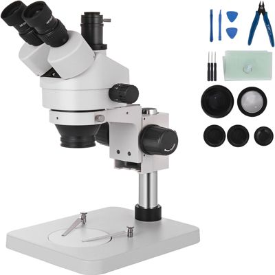 VEVOR Microscope stéréo trinoculaire VEVR 3.5X-90X, tête rotative 360 , numérique, labo.